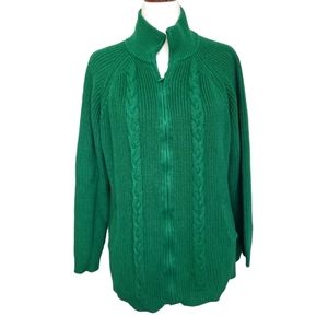 EUC like new woman within green cable knit sweater cardigan pockets, 18/20 L